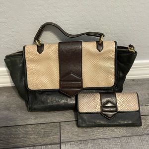 Marc by Marc Jacobs beige, brown, black trapeze handbag with matching wallet set